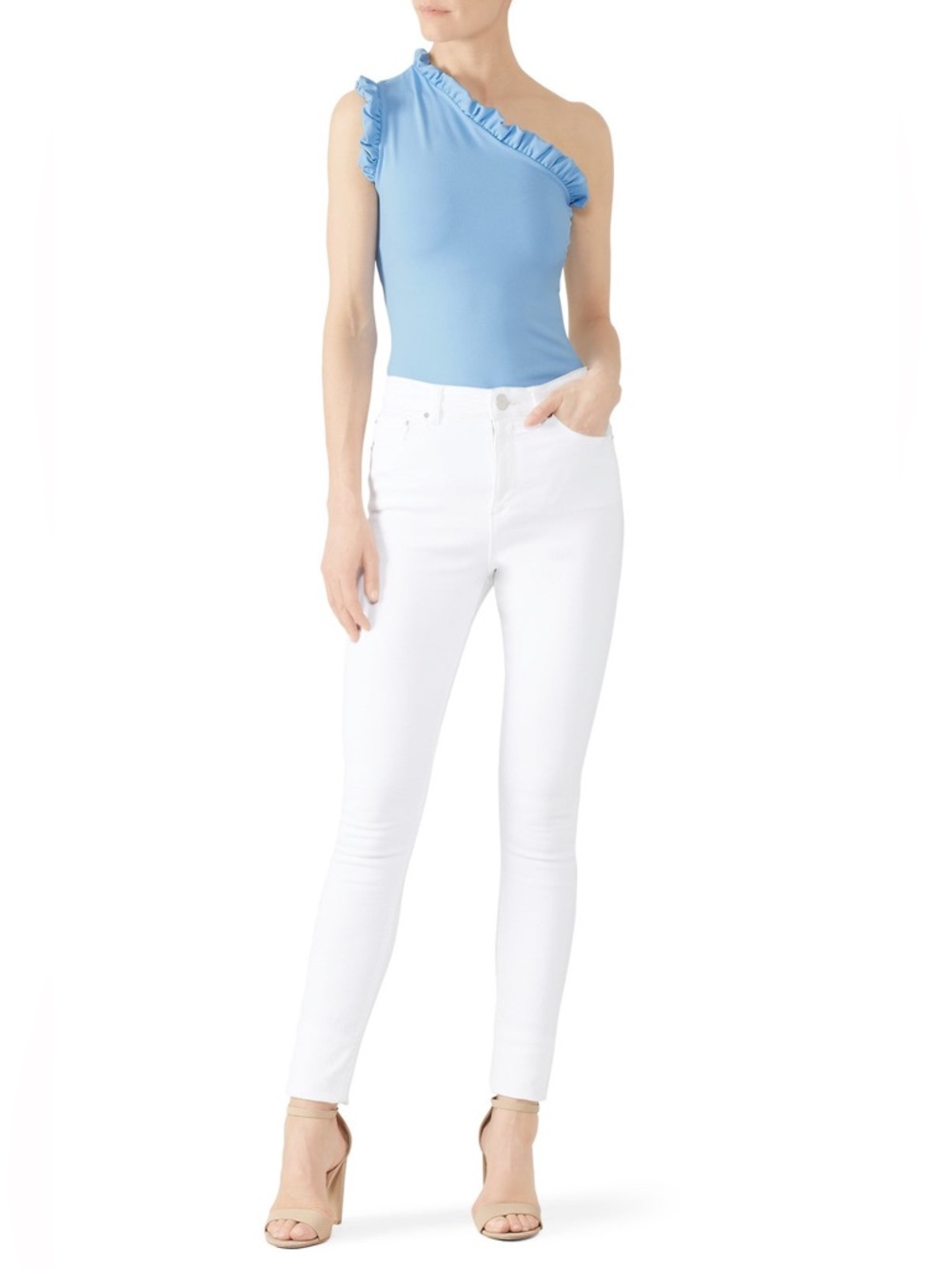 Susana Monaco One Shoulder Ruffle Edge Top Sz M
